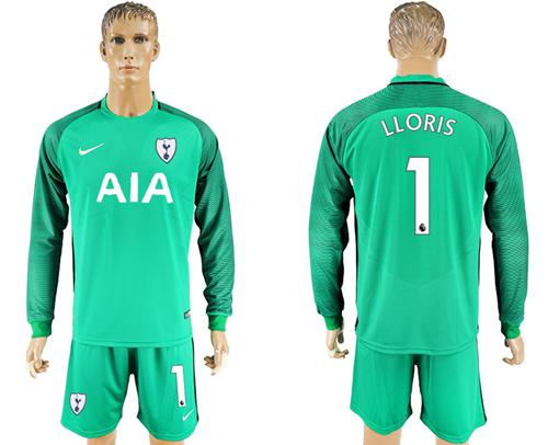 Tottenham Hotspur #1 Lloris Green Goalkeeper Long Sleeves Soccer Club Jersey